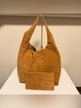 Haute Hippie Style Bag Festival Suede Hobo Brown 100% Leather Tote + Pouch